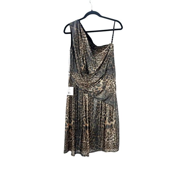 SHO by Tadashi Shoji Leopard One Shoulder Shift Dress Size L NWT - Picture 4 of 8